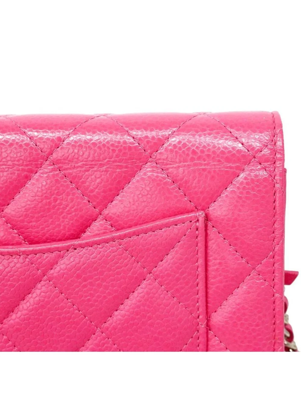 Chanel Wallet on Chain Quilted Caviar Leather Pink Silver Shoulder Bag